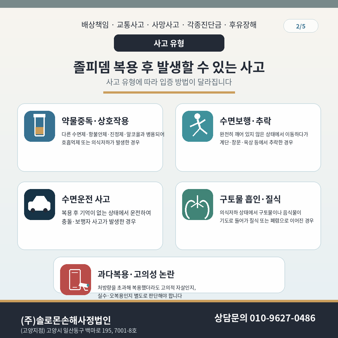 졸피뎀 수면제 약물부작용 상해사망 보험금 손해사정 핵심포인트는?