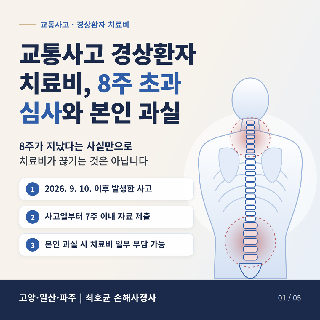 교통사고 경상환자 치료비 8주 초과 심사와 본인 과실